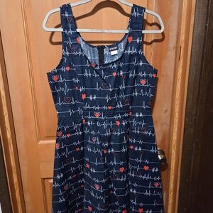 Heart Patterned Navy Blue Women's Dress